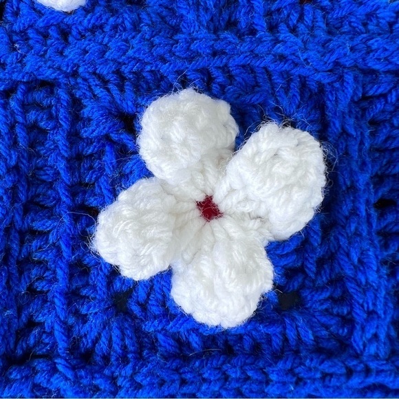 Handmade Crochet American Flag Afghan Patriotic Red White and Blue Huge! USA GUC - Picture 8 of 12